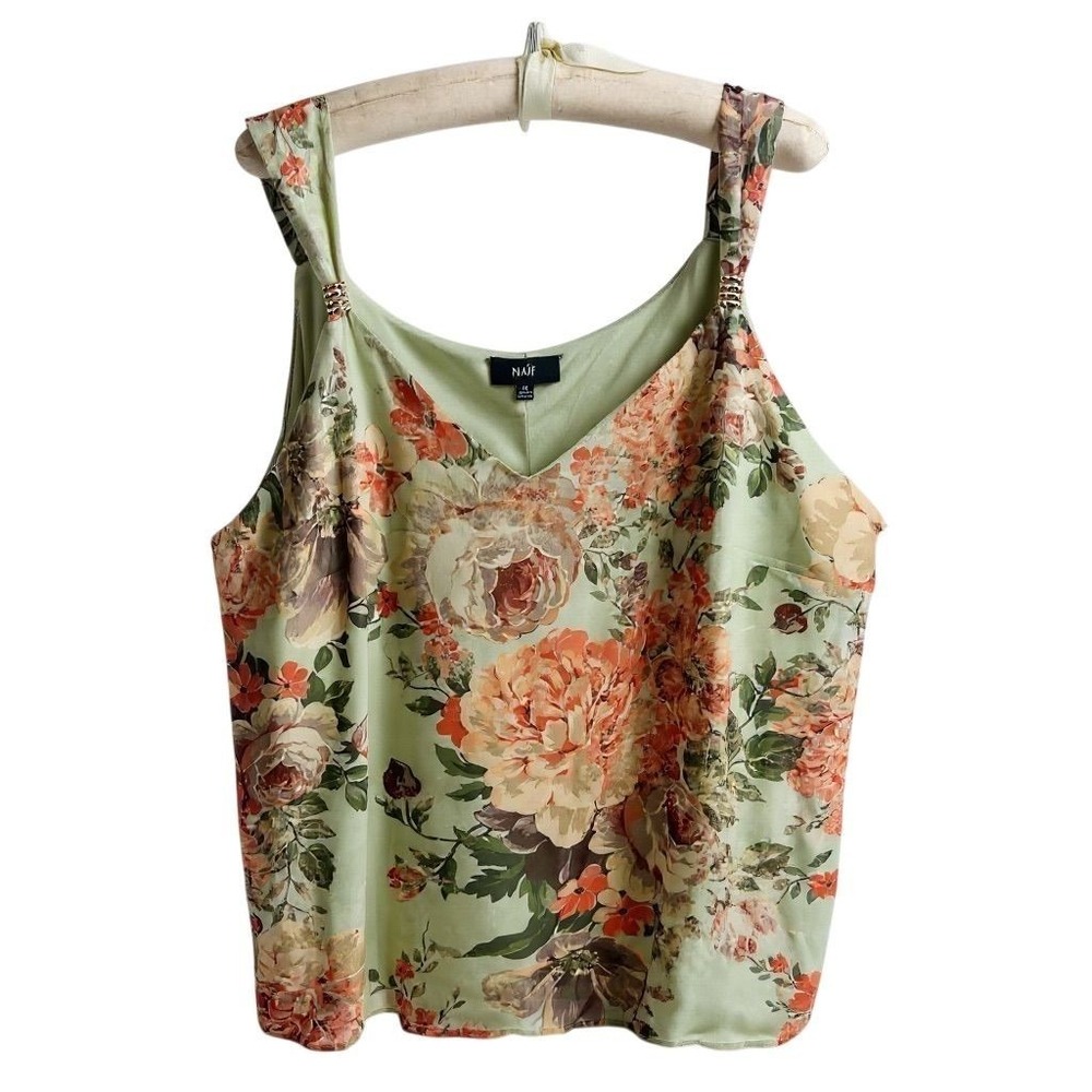 NEW NAÏF Women's 3XL Green Floral Cami Tank‎ Top Relaxed Fit